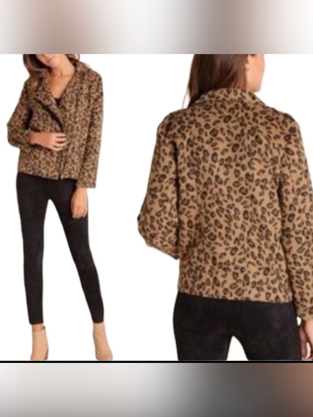 Umgee Leopard Print Zip Jacket – Size Large – Soft Fleece Moto Style